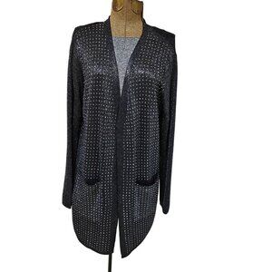 On Twelfth Womens Size L Black Silver Glitter Open Front Cardigan Sweater